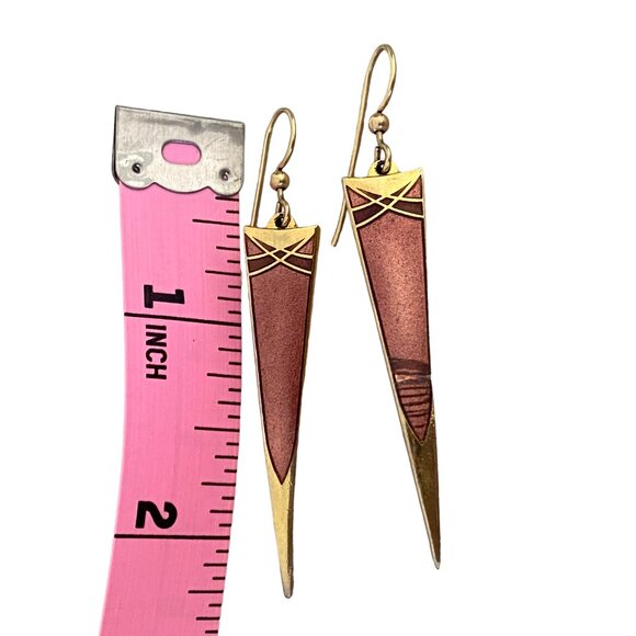 Isle of Skye Earrings Ruby Red Daggers enamel French Ear Wire Dangle Vintage 80s - Picture 2 of 4